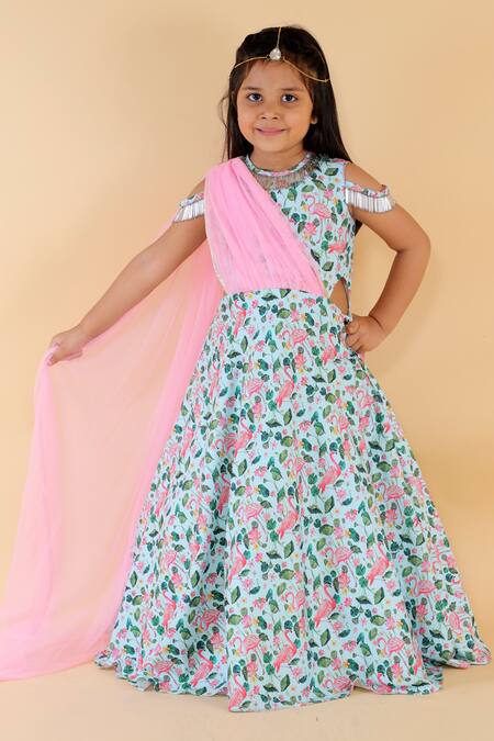 Buy_Lil Angels_Blue Crepe Tassels Printed Gown _Online_at_Aza_Fashions
