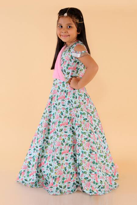 Shop_Lil Angels_Blue Crepe Tassels Printed Gown _Online_at_Aza_Fashions