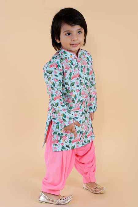 Lil Angels_Peach Crepe, Rayon Printed Kurta Set _Online_at_Aza_Fashions