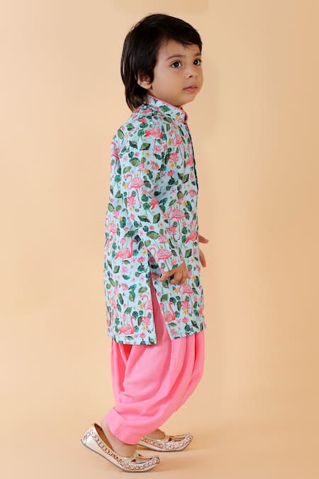 Buy_Lil Angels_Peach Crepe, Rayon Printed Kurta Set _Online_at_Aza_Fashions