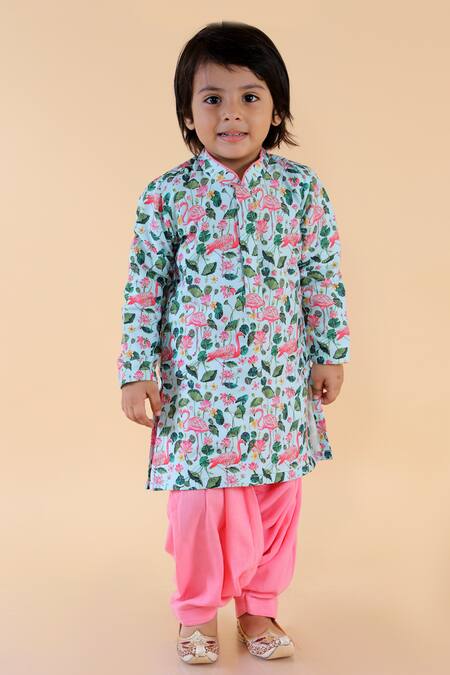 Shop_Lil Angels_Peach Crepe, Rayon Printed Kurta Set _Online_at_Aza_Fashions