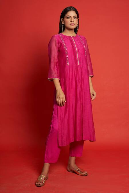 Priti Prashant Pink Cotton Mul And Sheer Thread Lily Bodice Embroidered Kurta Pant Set Online at Aza Fashions Priti Prashant_Pink Cotton Mul And Sheer Thread Lily Bodice Embroidered Kurta Pant Set _Online_at_Aza_Fashions