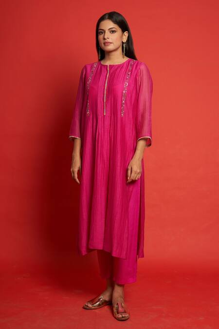 Buy Priti Prashant Pink Cotton Mul And Sheer Thread Lily Bodice Embroidered Kurta Pant Set Online at Aza Fashions Buy_Priti Prashant_Pink Cotton Mul And Sheer Thread Lily Bodice Embroidered Kurta Pant Set _Online_at_Aza_Fashions