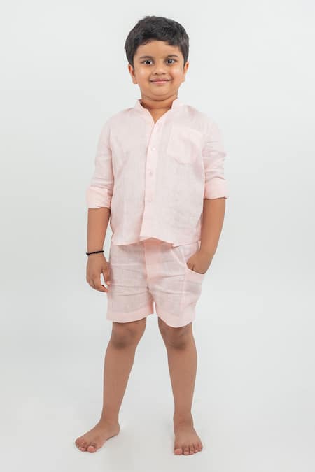 Mr Brat Pink Linen Shirt And Shorts Set 