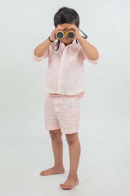 MR Brat Pink Linen Shirt And Shorts Set Online at Aza Fashions MR Brat_Pink Linen Shirt And Shorts Set _Online_at_Aza_Fashions