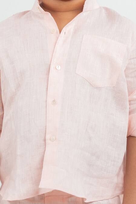 Buy MR Brat Pink Linen Shirt And Shorts Set Online at Aza Fashions Buy_MR Brat_Pink Linen Shirt And Shorts Set _Online_at_Aza_Fashions