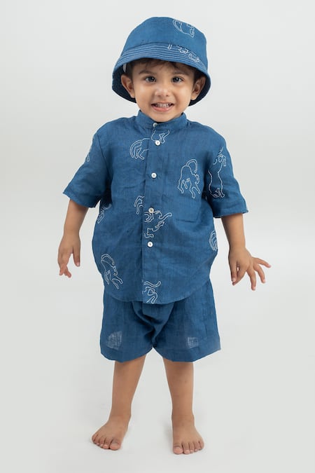 Mr Brat Linen Printed Shirt & Shorts Set 