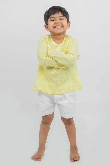 MR Brat White Linen Shirt And Shorts Set Online at Aza Fashions MR Brat_White Linen Shirt And Shorts Set _Online_at_Aza_Fashions