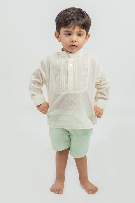 MR Brat_White Cotton Shirt And Shorts Set _Online_at_Aza_Fashions