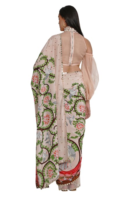 Shop Limerick By Abirr N' Nanki Pink Organza, Crepe Printed Saree at Aza Fashions Shop_Limerick By Abirr N' Nanki_Pink Organza, Crepe Printed Saree _at_Aza_Fashions