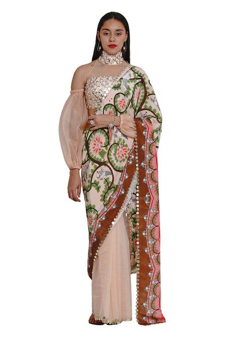 Limerick By Abirr N' Nanki Pink Organza, Crepe Printed Saree Online at Aza Fashions Limerick By Abirr N' Nanki_Pink Organza, Crepe Printed Saree _Online_at_Aza_Fashions