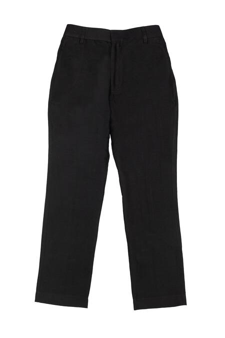 Buy_Little Stars_Black Velvet, Suiting Fabric Panelled Angrakha Style Sherwani And Pant Set_Online_at_Aza_Fashions