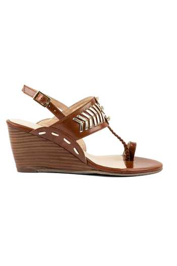 Vanilla Moon_Brown Embroidered Livia Kolhapuri Wedges_Online_at_Aza_Fashions