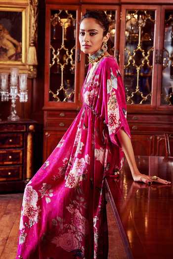 knee length dresses for ladies Blue Floral Cutout Dress