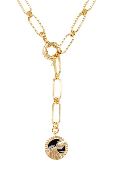 Shop Zariin Gold Plated Aquarius Pendant Necklace Online at Aza Fashions Shop_Zariin_Gold Plated Aquarius Pendant Necklace _Online_at_Aza_Fashions