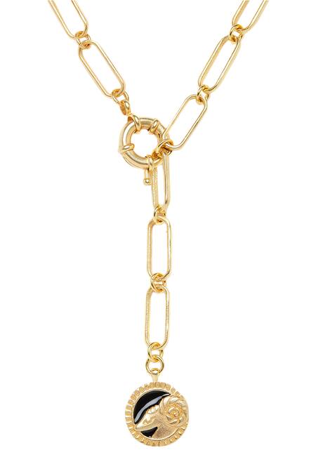 Zariin_Gold Plated Aries Pendant Necklace _at_Aza_Fashions