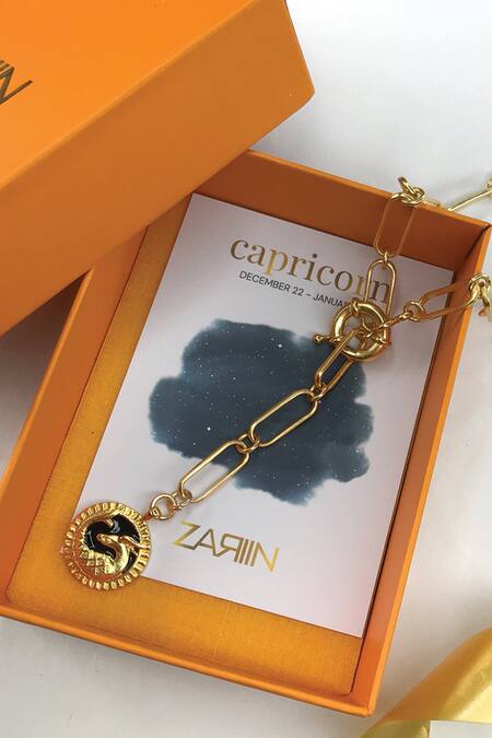 Shop_Zariin_Gold Plated Capricorn Pendant Necklace _Online_at_Aza_Fashions