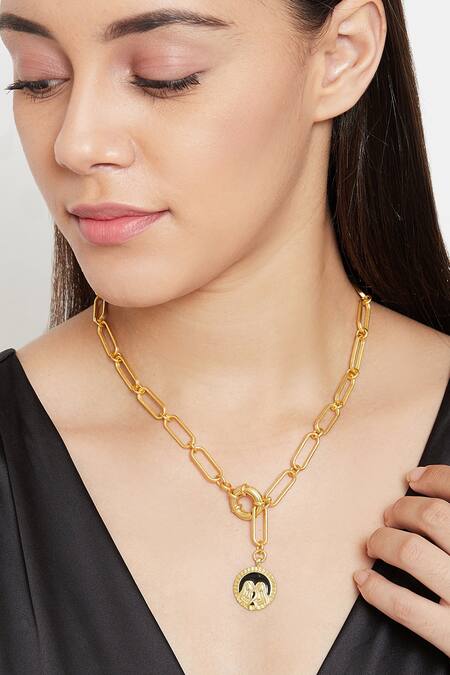 Buy Zariin Gold Plated Gemini Pendant Necklace Online at Aza Fashions Buy_Zariin_Gold Plated Gemini Pendant Necklace _Online_at_Aza_Fashions