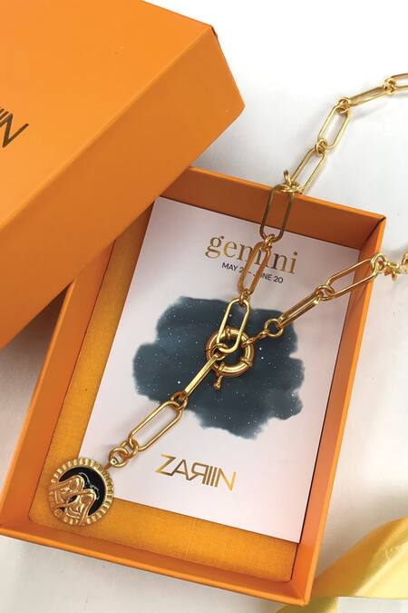 Shop Zariin Gold Plated Gemini Pendant Necklace Online at Aza Fashions Shop_Zariin_Gold Plated Gemini Pendant Necklace _Online_at_Aza_Fashions
