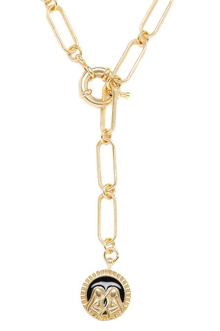 Zariin Gold Plated Gemini Pendant Necklace at Aza Fashions Zariin_Gold Plated Gemini Pendant Necklace _at_Aza_Fashions