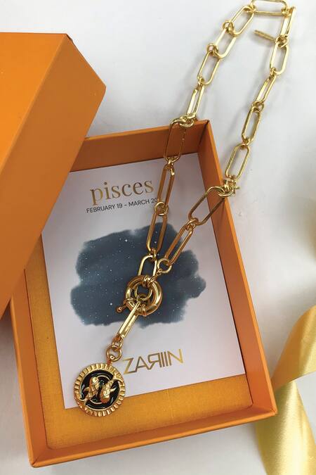 Zariin Gold Plated Pisces Pendant Necklace at Aza Fashions Zariin_Gold Plated Pisces Pendant Necklace _at_Aza_Fashions