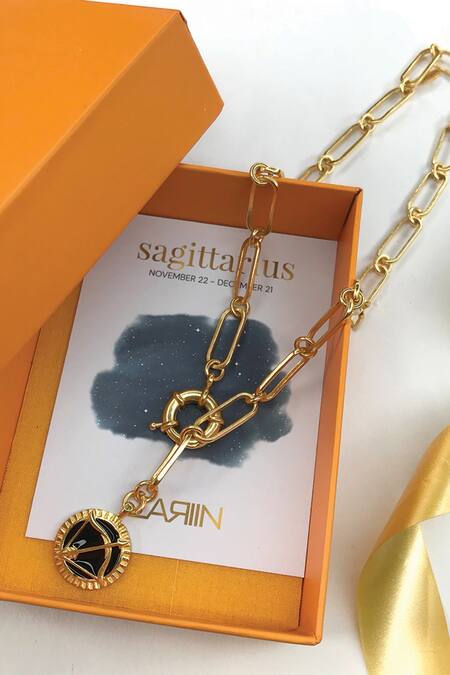 Zariin Gold Plated Sagittarius Pendant Necklace at Aza Fashions Zariin_Gold Plated Sagittarius Pendant Necklace _at_Aza_Fashions