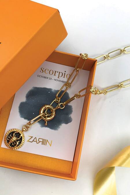 Buy_Zariin_Gold Plated Scorpio Pendant Necklace _Online_at_Aza_Fashions