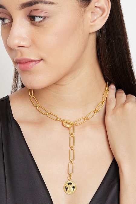 Shop_Zariin_Gold Plated Virgo Pendant Necklace _at_Aza_Fashions