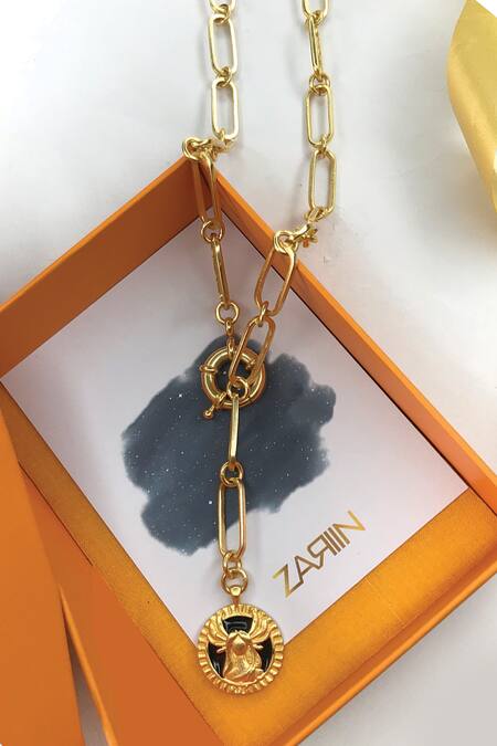 Buy_Zariin_Gold Plated Virgo Pendant Necklace _Online_at_Aza_Fashions
