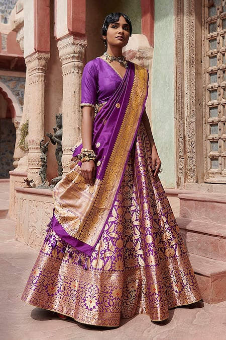 Zari Weaving Semi Stitched Banarasi Silk Lehenga Choli - Online The Chennai  Silks