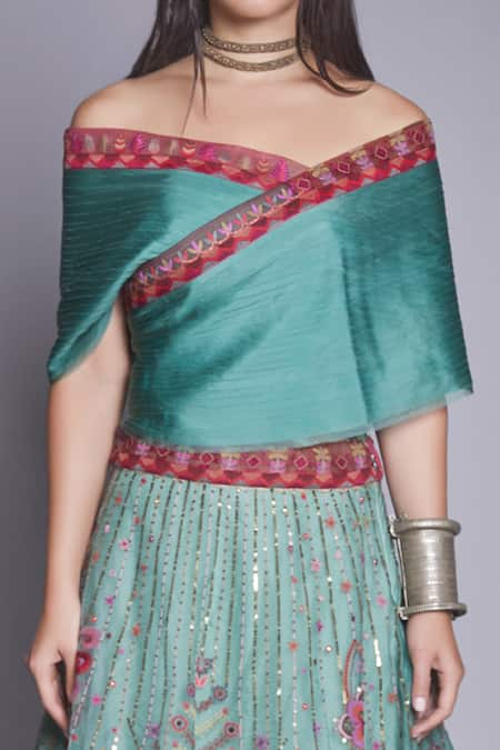 Jade By Monica & Karishma Green Organza Blouse And Lehenga Set Online at Aza Fashions Jade By Monica & Karishma_Green Organza Blouse And Lehenga Set _Online_at_Aza_Fashions