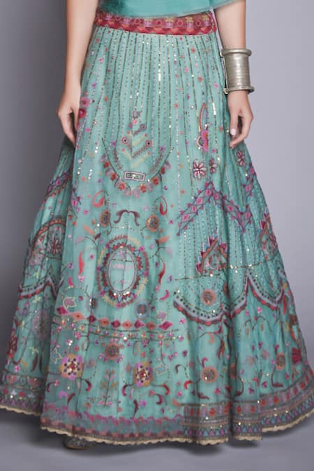 Buy Jade By Monica & Karishma Green Organza Blouse And Lehenga Set Online at Aza Fashions Buy_Jade By Monica & Karishma_Green Organza Blouse And Lehenga Set _Online_at_Aza_Fashions