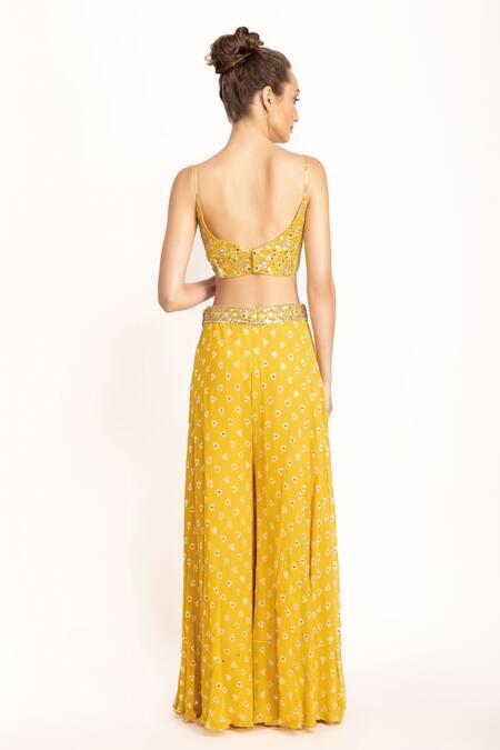 Prevasu_Peach Georgette Mirror, Zardozi And Sequin Work Cape Jacket Printed Palazzo Set _Online_at_Aza_Fashions