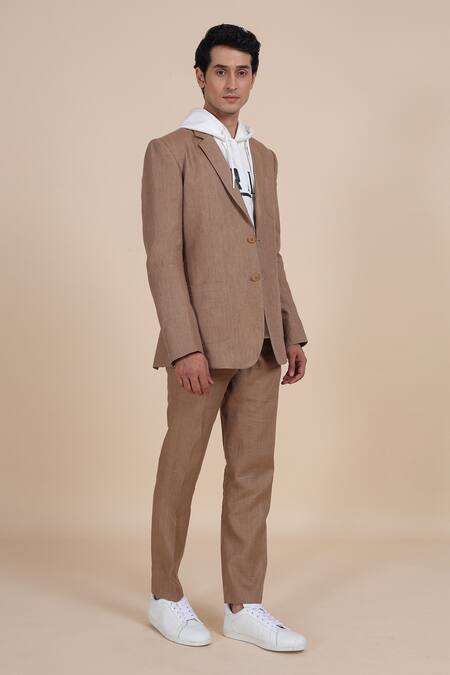 Raghavendra Rathore Blue_Brown Linen Suit _Online_at_Aza_Fashions