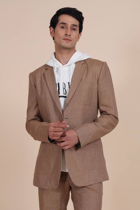 Raghavendra Rathore Blue_Brown Linen Suit _at_Aza_Fashions
