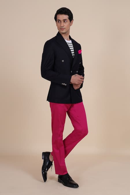 Raghavendra Rathore Blue_Blue Wool Blend Double Breasted Blazer _Online_at_Aza_Fashions