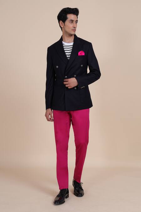 Buy_Raghavendra Rathore Blue_Blue Wool Blend Double Breasted Blazer _Online_at_Aza_Fashions