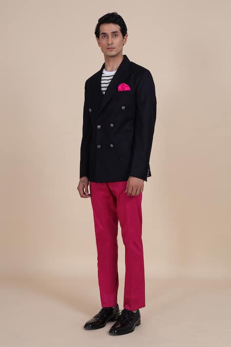 Shop_Raghavendra Rathore Blue_Blue Wool Blend Double Breasted Blazer _Online_at_Aza_Fashions