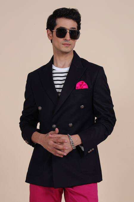 Raghavendra Rathore Blue_Blue Wool Blend Double Breasted Blazer _at_Aza_Fashions