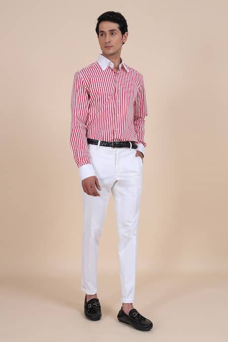 Raghavendra Rathore Blue Red Cotton Stripe Shirt 