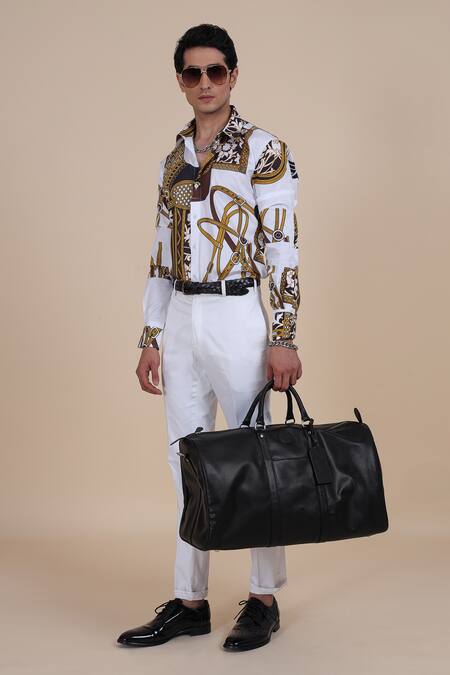 Shop_Raghavendra Rathore Blue_White Cotton Satin Printed Shirt_Online_at_Aza_Fashions