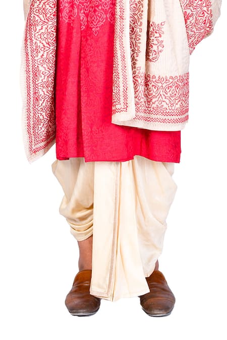 Buy_Dev R Nil_Red Silk Embroidered Angrakha Kurta Set