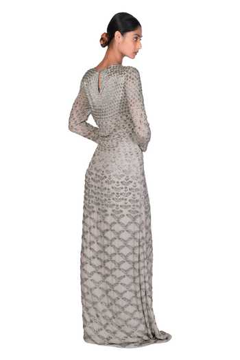 Buy_Dev R Nil_Grey Georgette Embroidery Round Embellished Slit Gown_Online_at_Aza_Fashions