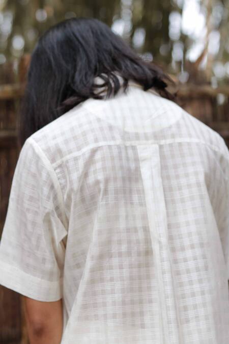 Buy_Ura Maku_White Mulberry Silk Checkered Shirt_Online_at_Aza_Fashions
