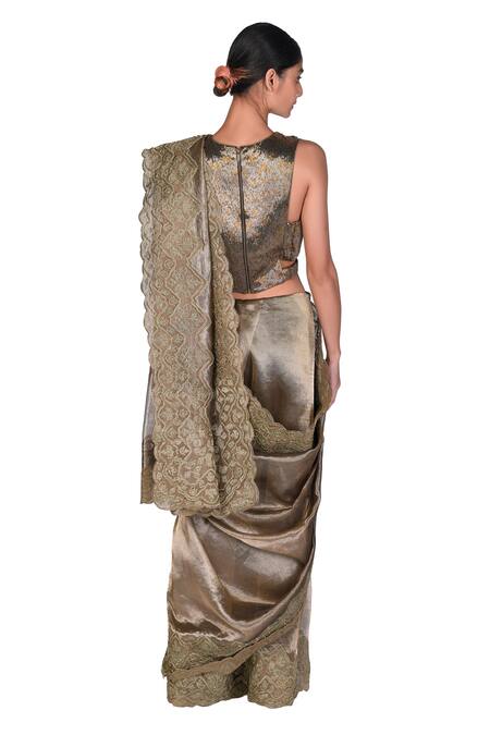 Buy_Dev R Nil_Gold Tissue Embroidery Round Saree With Blouse_Online_at_Aza_Fashions