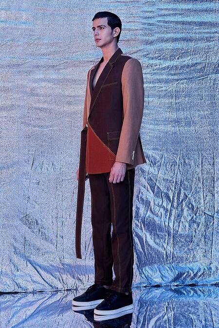 Line Out Line_Multi Color Cotton Cut And Sew Side Buttoned & Blazer & Pant Set_Online_at_Aza_Fashions