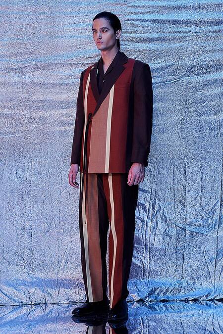 Line Out Line_Multi Color Cotton Cut And Sew Panelled & Blazer With Pant_Online_at_Aza_Fashions
