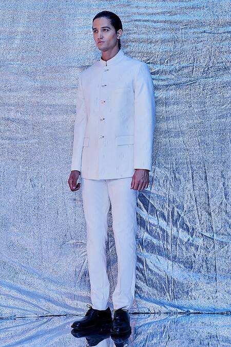 Buy_Line Out Line_Off White Cotton Solid Straight Fit Trouser_Online_at_Aza_Fashions