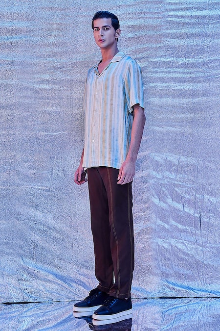 Shop_Line Out Line_White Bamberg Silk Print Stripe Resort Shirt_Online_at_Aza_Fashions