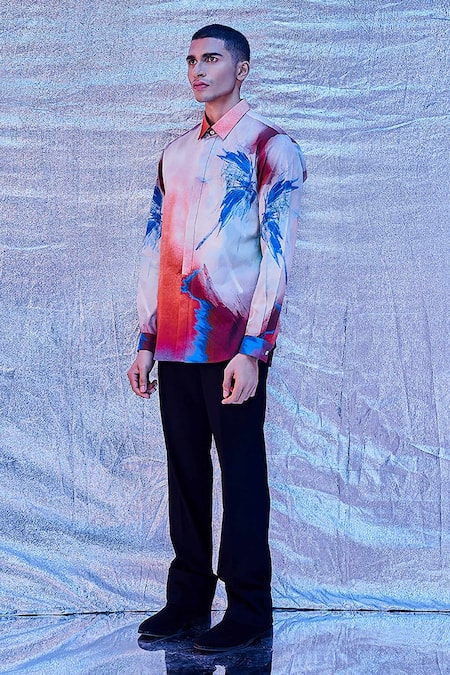 Buy_Line Out Line_Multi Color Cotton Poplin Print Abstract Splash Shirt_Online_at_Aza_Fashions